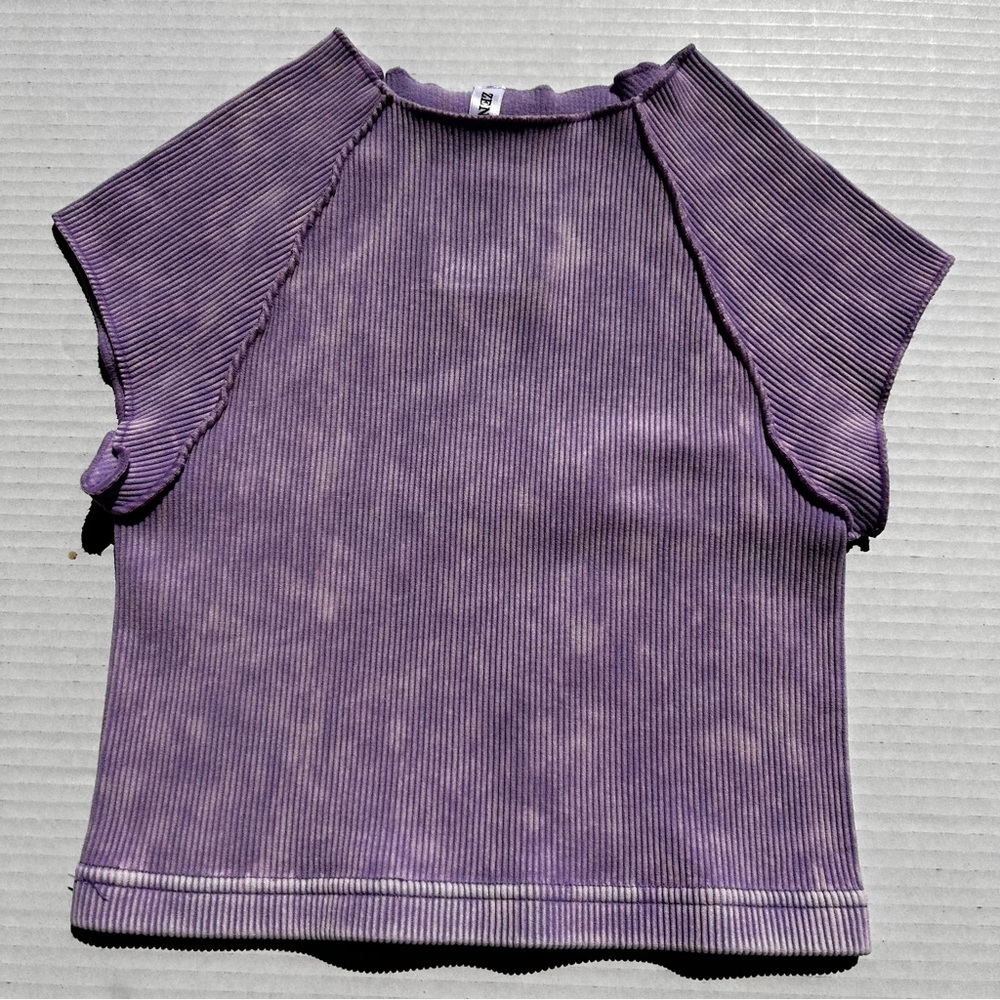 Zenana Purple Ribbed Short Sleeve Top NEW Sz:1-S/M 1-L/XL (bundle of 2)